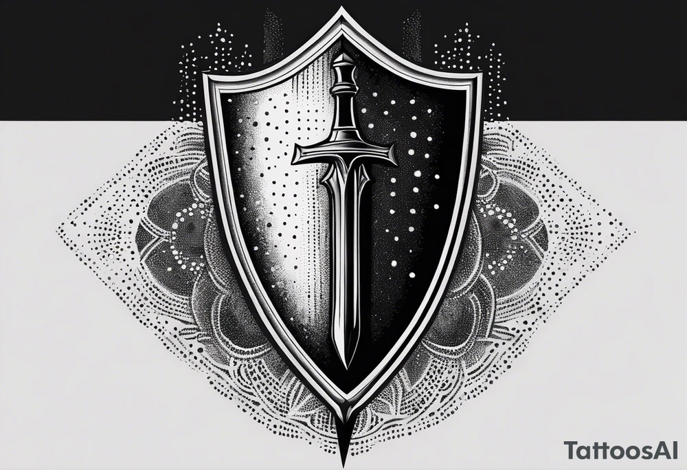 a spear pointing down with a shield in front of it tattoo idea