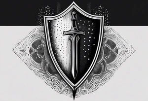 a spear pointing down with a shield in front of it tattoo idea