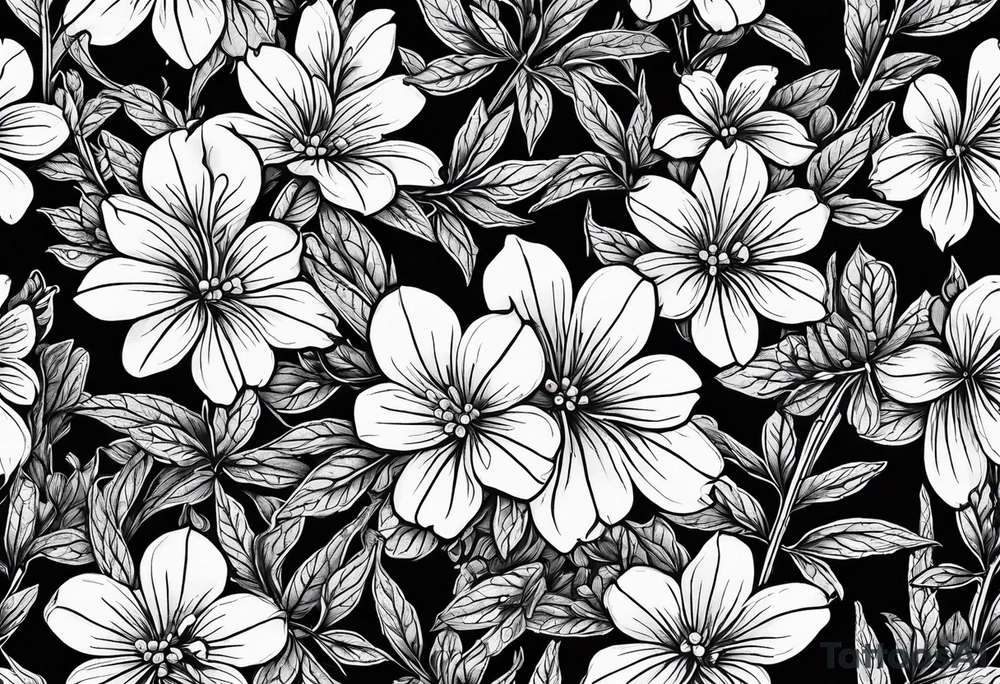 Generate a picture of Vervain (Verbena) flowers with small leaves around them. tattoo idea