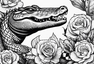 Dagger with an alligator and topless pinup girl tattoo idea