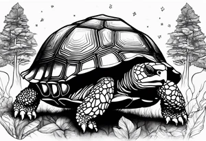 Realistic Tortoise with trees tattoo idea