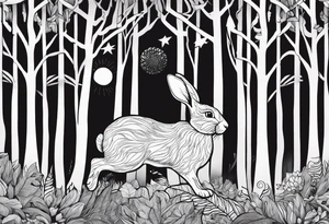 forest with a rabbit between the trees. Tattoo for a female forearm. tattoo idea