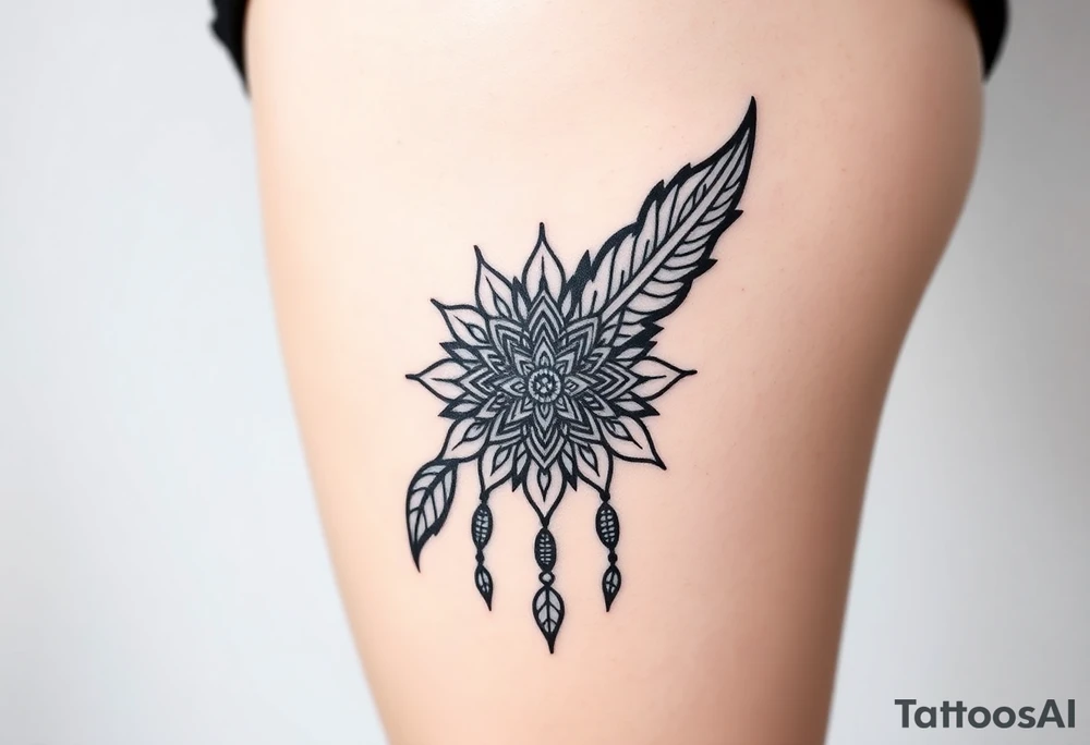 spiritual feather indian mandala shaman tattoo idea