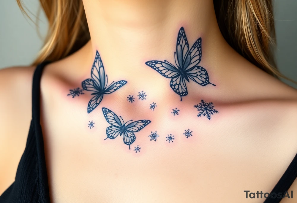 Flying butterflies with snowflakes tattoo idea