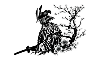 noble samurai warrior silhouette at sunset with cherry blossoms tattoo idea
