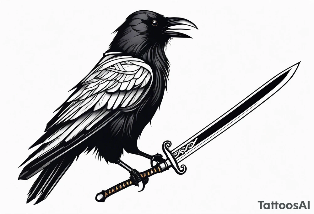 a black raven with a sword in its mouth facing left tattoo idea a black raven with a sword in its mouth facing left tattoo idea