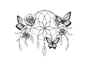 Beautiful Dreamcatcher roses and butterflies tattoo idea