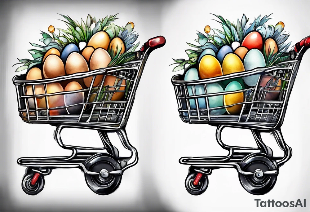 Shopping cart with eggs tattoo idea