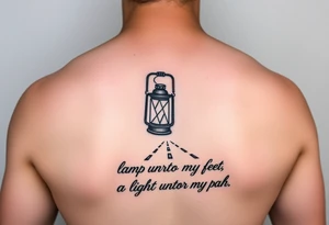 Someone holding a lantern to light up a road with the text: "Thy word is a lamp unto my feet a light unto my path." tattoo idea