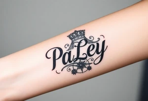 “PaLey” with a crown and complex design tattoo idea