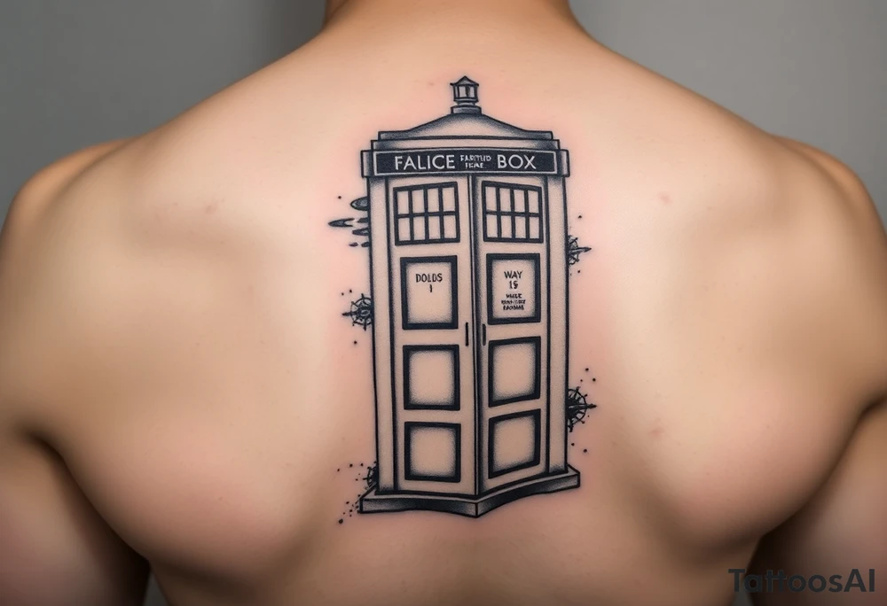 Realistic Tardis with space in background. tattoo idea