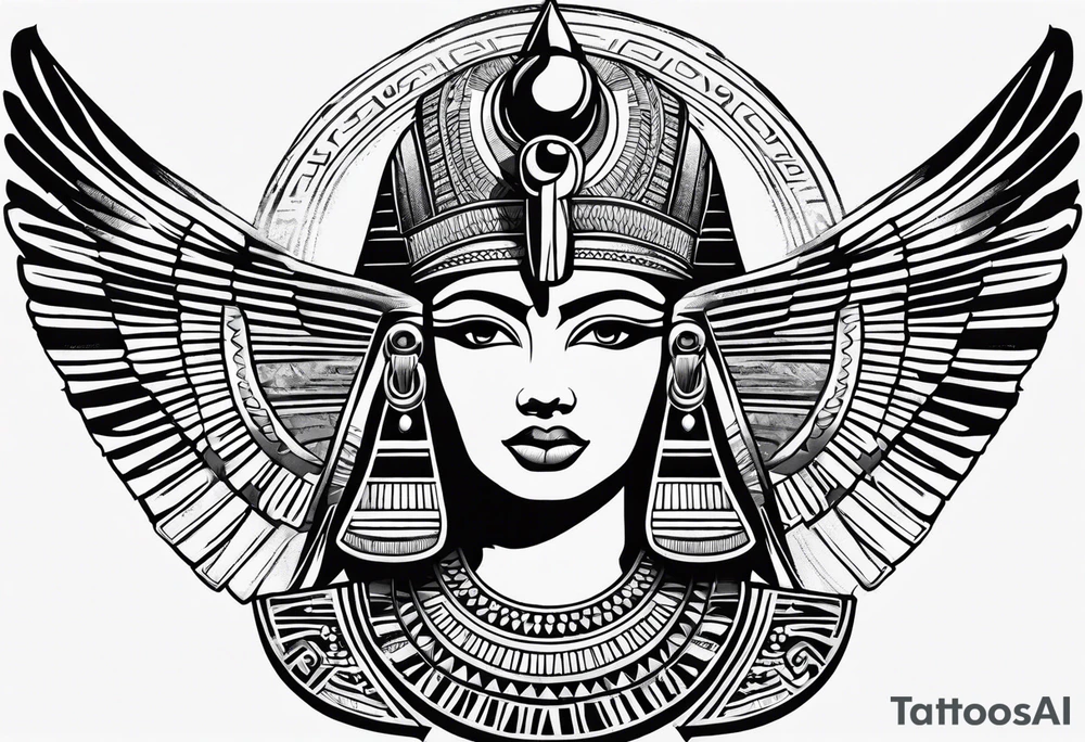 black and white Egyptian goddess Isis tattoo idea