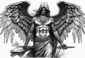 realistic full body of angel of death, without face, man tattoo idea