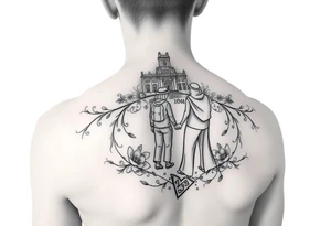 Two people setting out on a powerful new life journey to San Miguel de Allende, Mexico. Include colorful and delicate vines, ornaments, and floral accents. tattoo idea