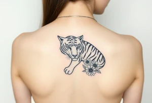 a whole tiger with some flowers around it tattoo idea