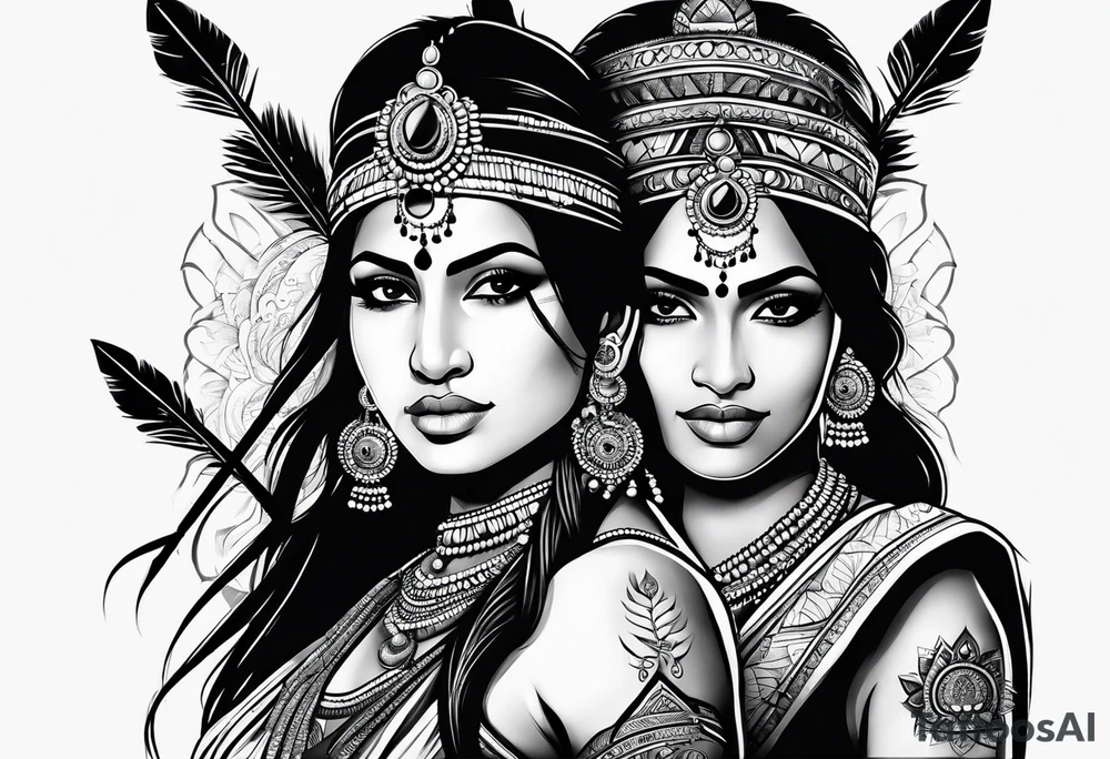 tribal indian couples with bow and arrows tattoo idea