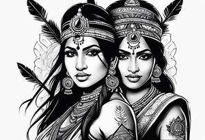 tribal indian couples with bow and arrows tattoo idea
