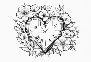 Heart with morning glory flowers and Cameron as the line to draw the heart and the time 8:34am tattoo idea