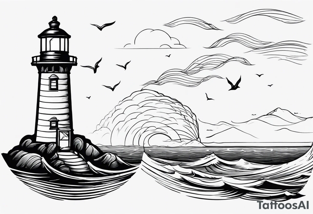 farol no oceano em mar agitado bem delicado tattoo idea