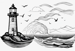 farol no oceano em mar agitado bem delicado tattoo idea