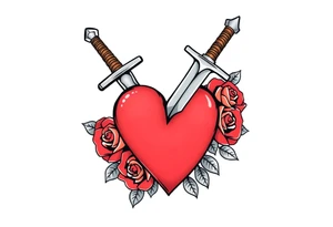 dagger piercing a heart with roses tattoo idea