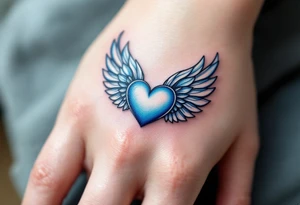 Ocean Heart with Seashell Wings – A deep blue heart, surrounded by seashell-adorned wings, symbolizing love that is fluid, deep, and eternal like the ocean. tattoo idea