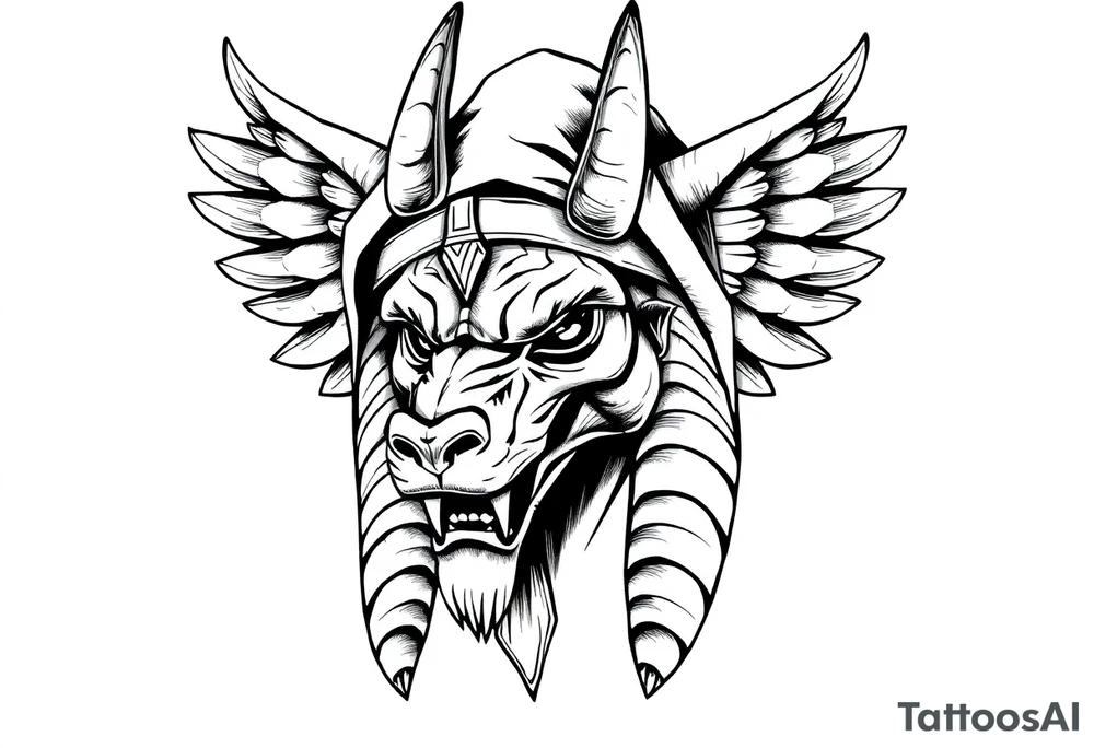 Anubis powerful face muscle in Egypt style with mantle on head tattoo idea