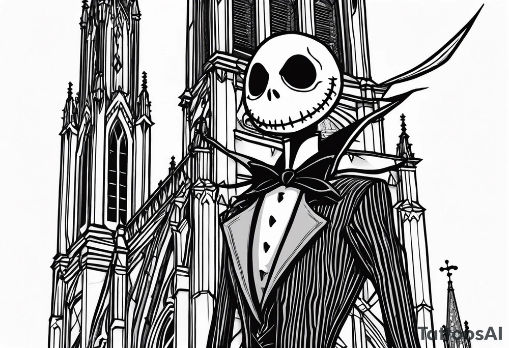 jack skellington leaning against milan cathedral and the date June 07, 2023 tattoo idea