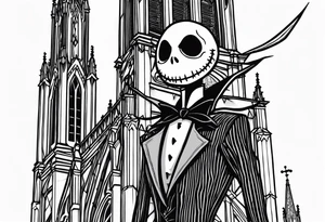 jack skellington leaning against milan cathedral and the date June 07, 2023 tattoo idea