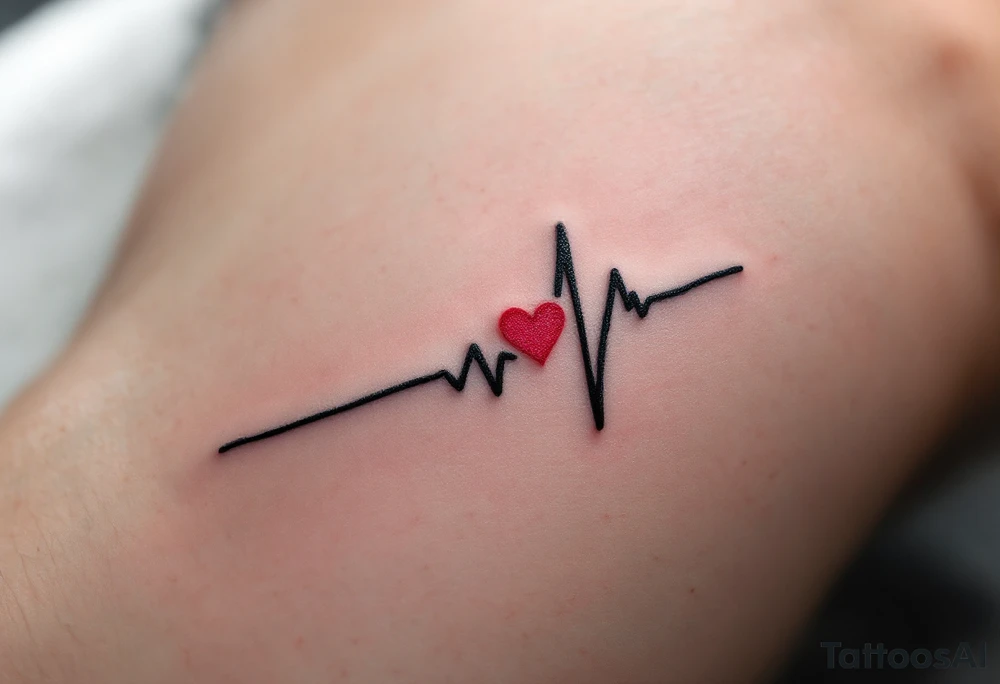 A delicate black and gray EKG line with a small, bright red heart at the end, capturing a heartbeat of love. tattoo idea