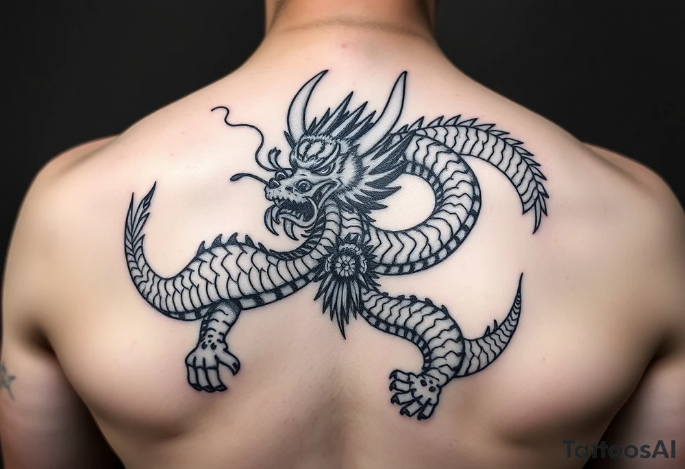 Tatuaje en espalda completa solo de la cabeza de un dragón demonio japones tattoo idea