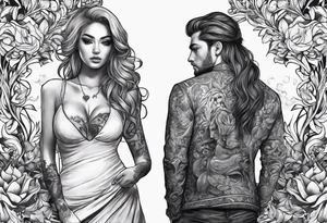 A girl with an empty heart and a guy with a burning heart. They stand back to back tattoo idea