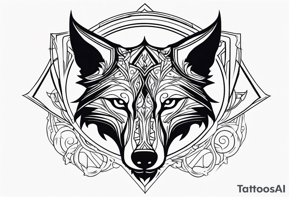 a wolf revealing its skull inspired by elden ring in sigil style tattoo idea