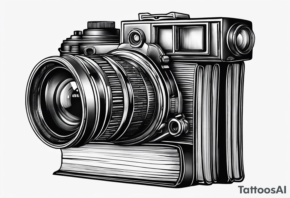 Camera on a stack of books tattoo idea