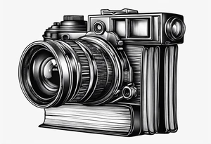 Camera on a stack of books tattoo idea