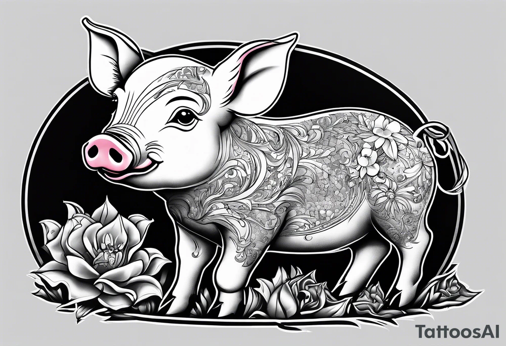 cute piglet.
with text: "friends not food" tattoo idea