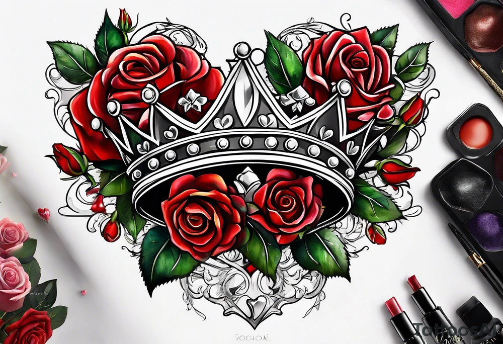 the red rose queen's crown with a heart tattoo idea
