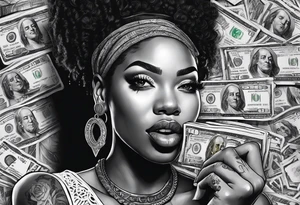 black woman bitting money tattoo idea