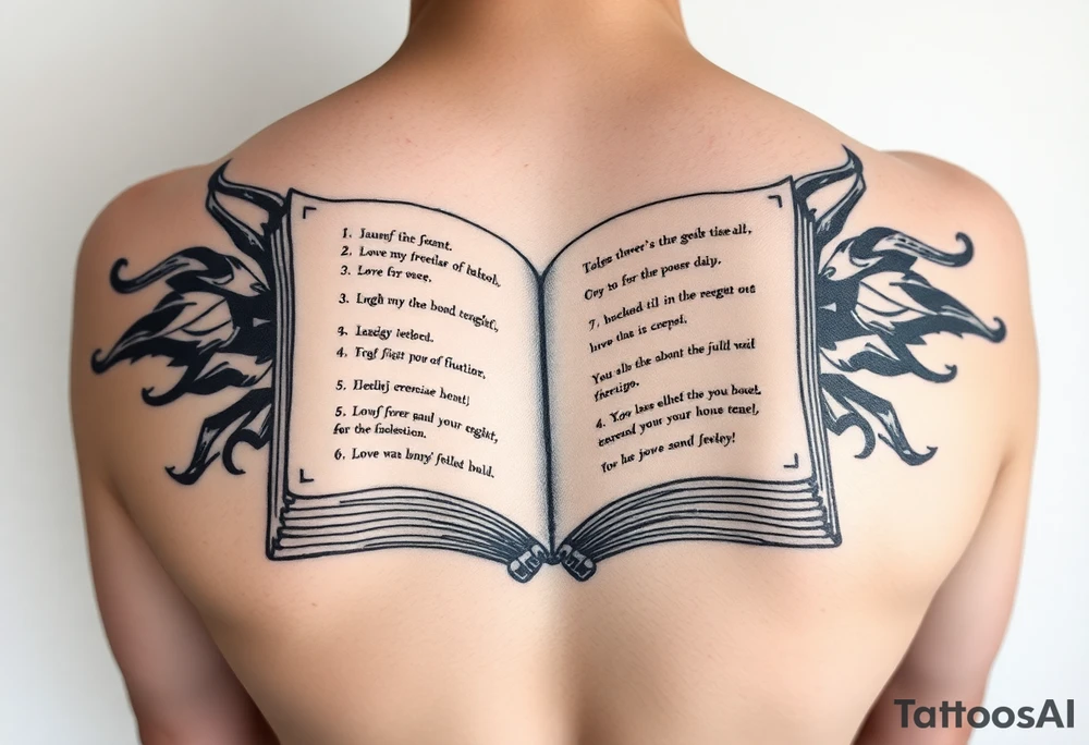 artistic open book that looks more like a tribal tattoo than a book tattoo idea