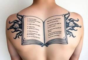 artistic open book that looks more like a tribal tattoo than a book tattoo idea