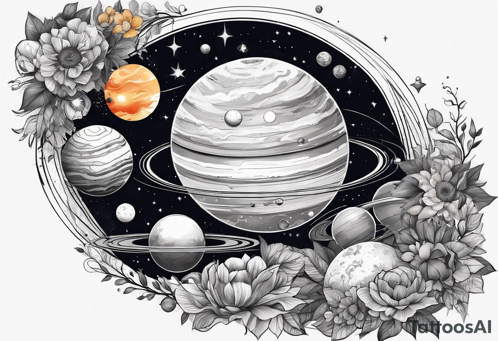 Solar system planet bouquet tattoo idea