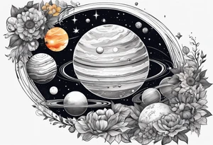 Solar system planet bouquet tattoo idea