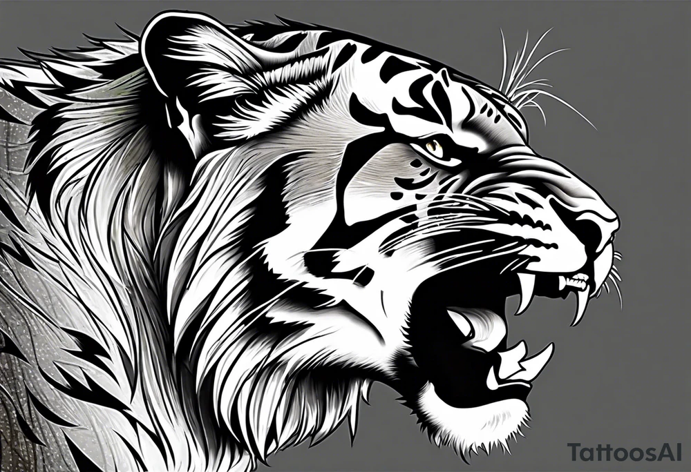 big cat roaring tattoo idea