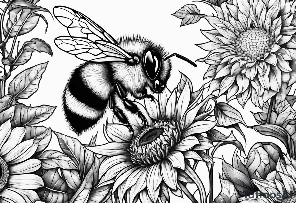 Scene featuring a bumble bee, a lemur, and a sunflower tattoo idea Scene featuring a bumble bee, a lemur, and a sunflower tattoo idea