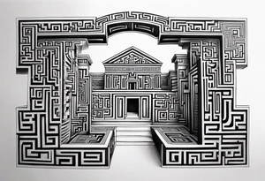A three dimensional labyrinth covering the arm in a large Greek key pattern tattoo idea