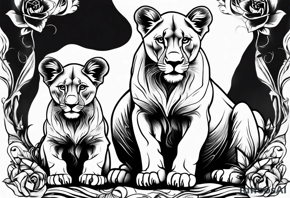 Lioness on her hind legs
protecting her two cubs tattoo idea Lioness on her hind legs
protecting her two cubs tattoo idea