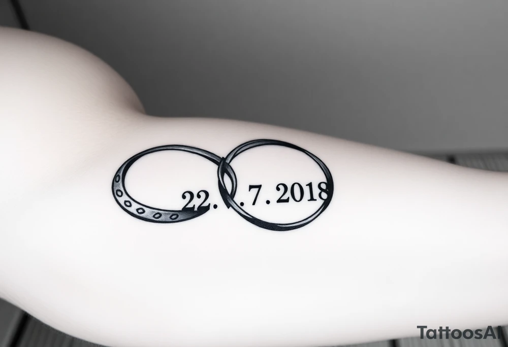 two wedding rings as symbol of infinity with date 22. 7. 2018 tattoo idea
