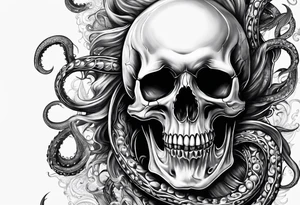 Realistic skull with tentacles tattoo idea
