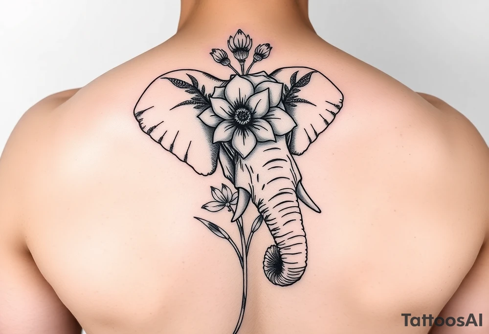 elephant holding flower tattoo idea