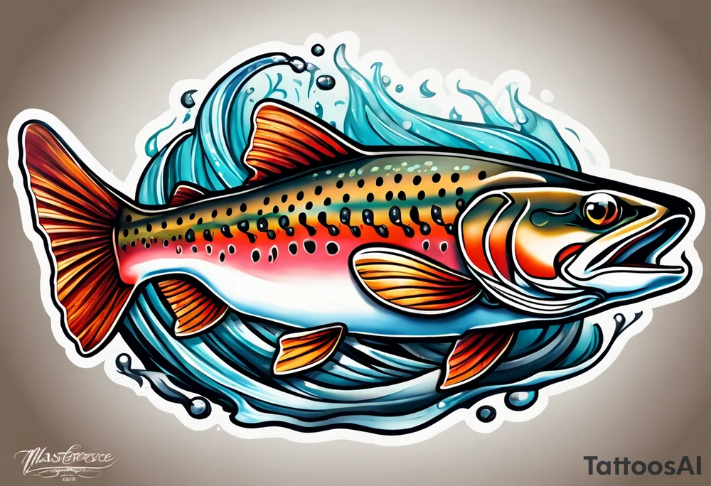 neo traditional cutthroat trout tattoo idea